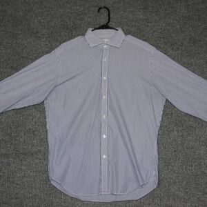 VTG TM Lewin Mens Slim Fit Stripe Dress Shirt 16.5 Blue White French Cuff